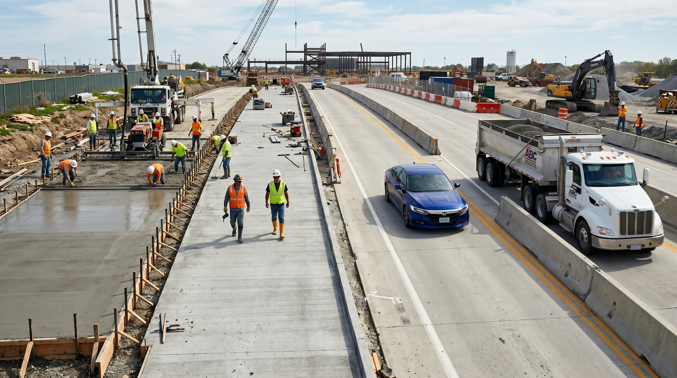 Concrete strength development from fresh pour to full 28-day cure.