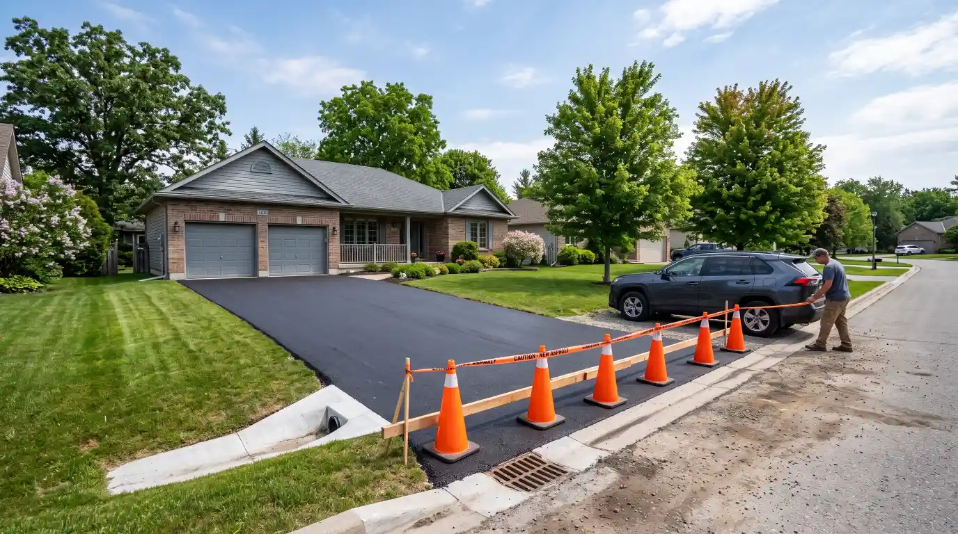Proper care and protection of a newly paved asphalt driveway during the curing period.