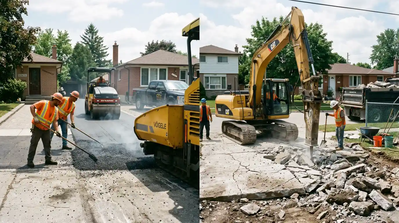 Comparison of asphalt overlay and full concrete removal process