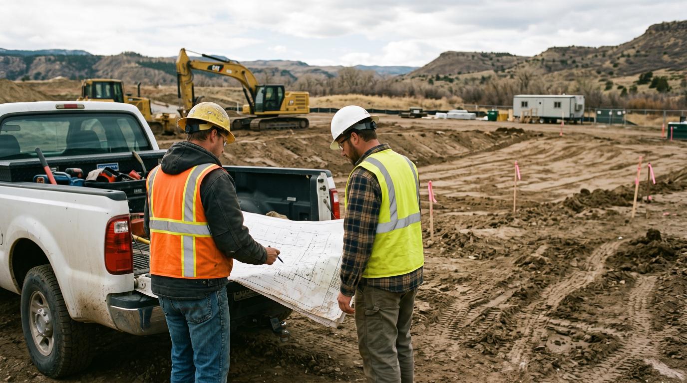 Construction professionals reviewing utility plans before sitework begins