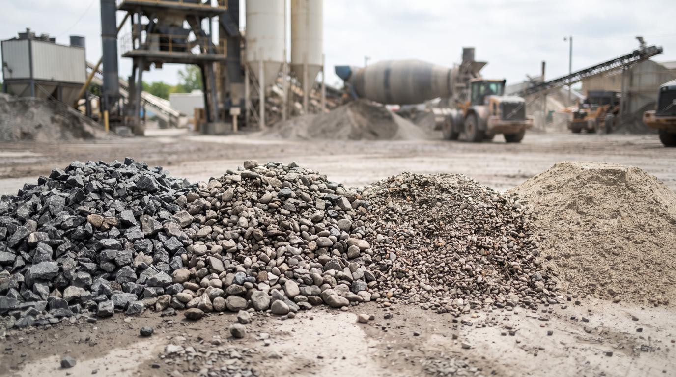 Crushed stone, gravel, and sand used as asphalt aggregate