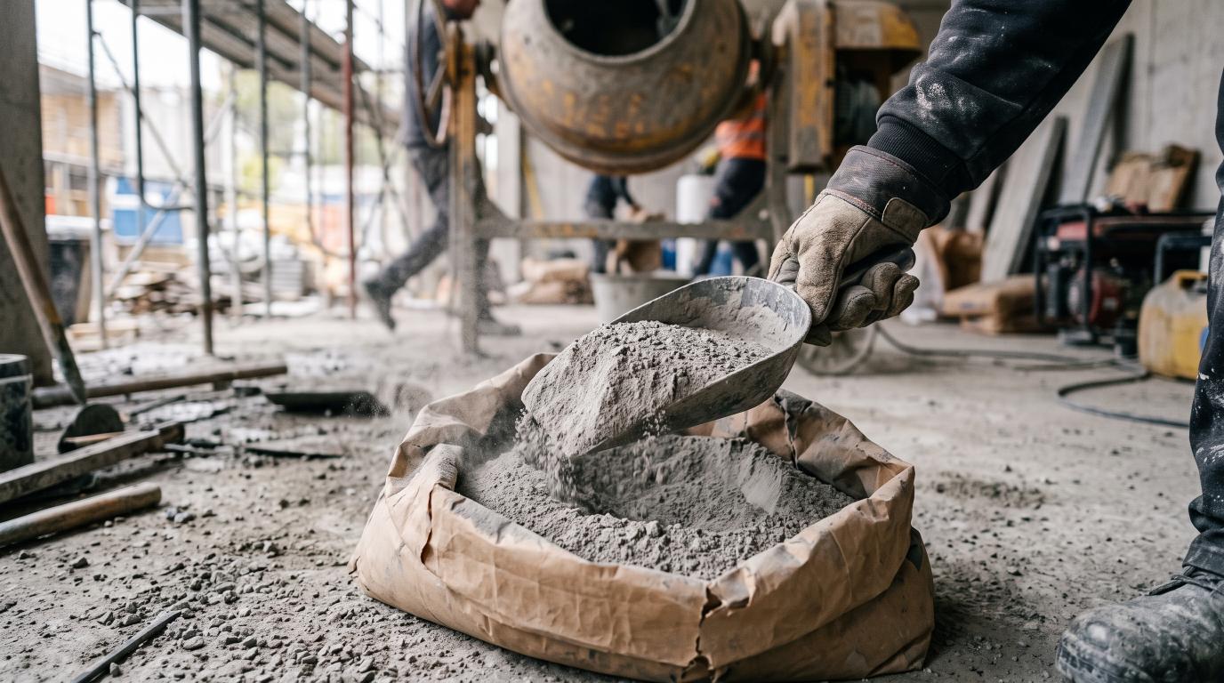 Fine gray cement powder used as a binding material